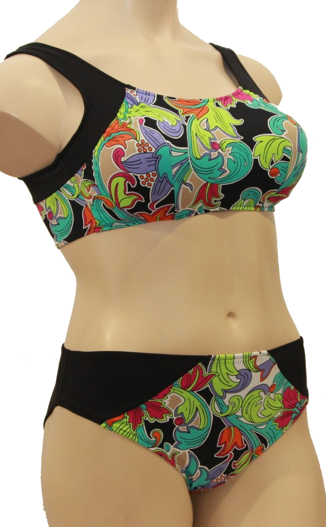 Комплект купальный Цветочный орнамент на черном К0876 П182 фото 1